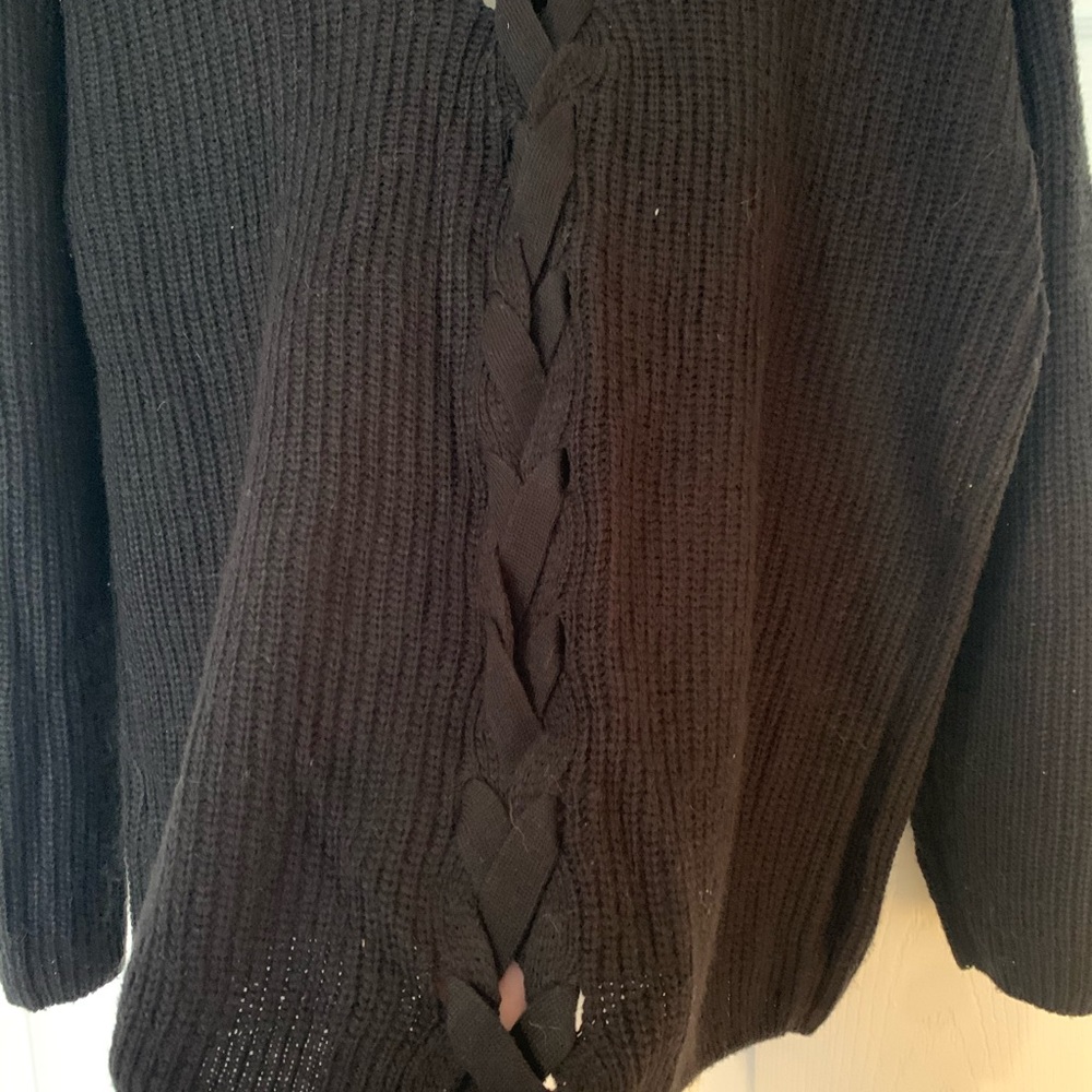 Willow & Clay black sweater w/ back lace up detail - Picture 3 of 7